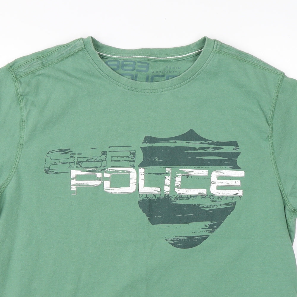 883 Police Mens Green  Cotton  T-Shirt Size M Round Neck