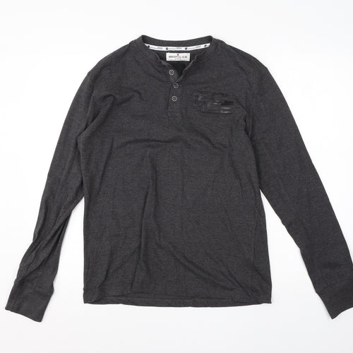 883 Police Mens Grey  Cotton  T-Shirt Size L Henley