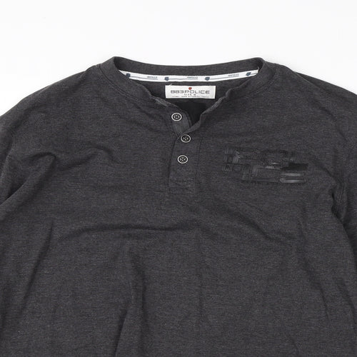 883 Police Mens Grey  Cotton  T-Shirt Size L Henley