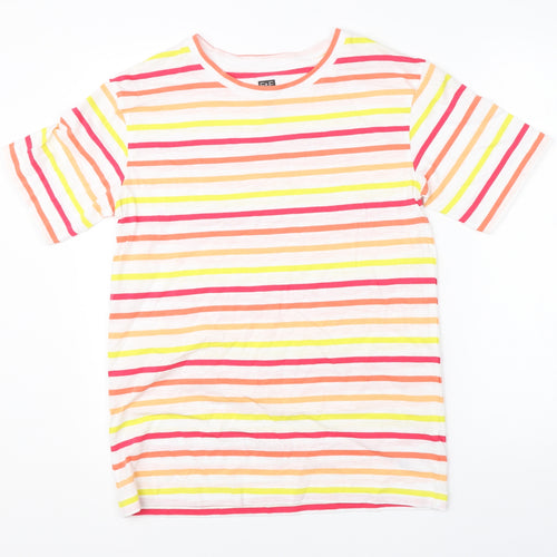 F&F Womens White Striped Cotton Basic T-Shirt Size 6 Round Neck