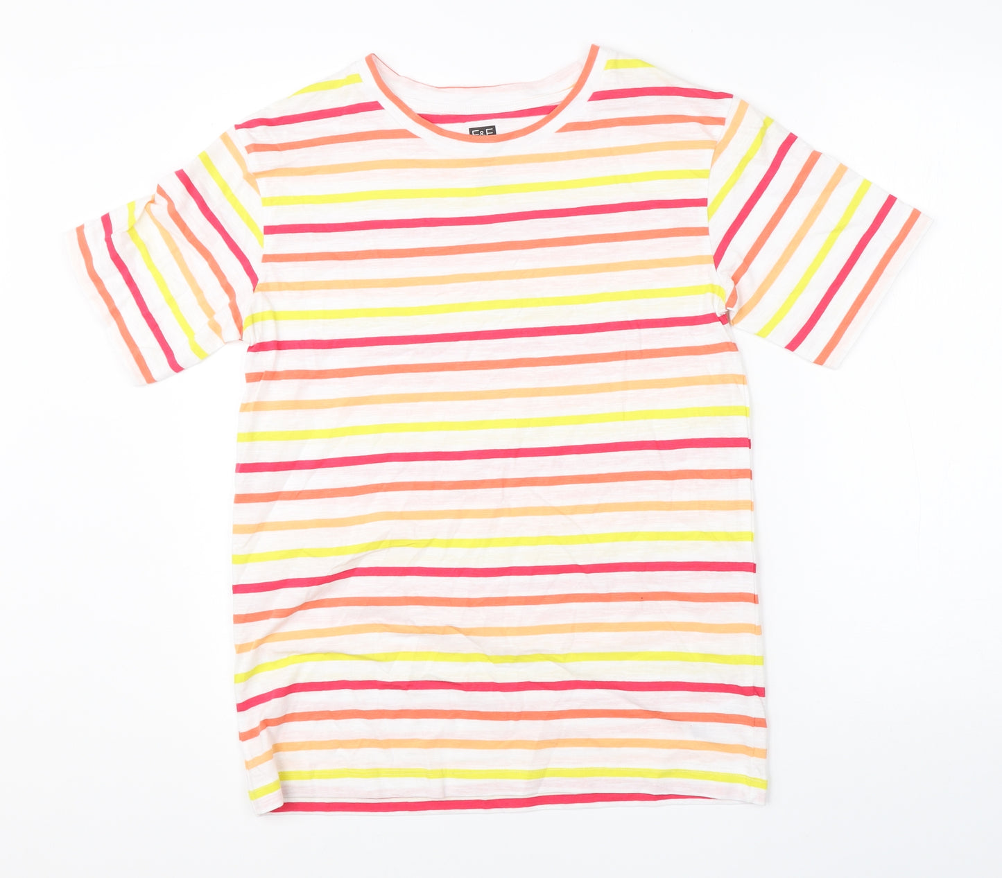 F&F Womens White Striped Cotton Basic T-Shirt Size 6 Round Neck