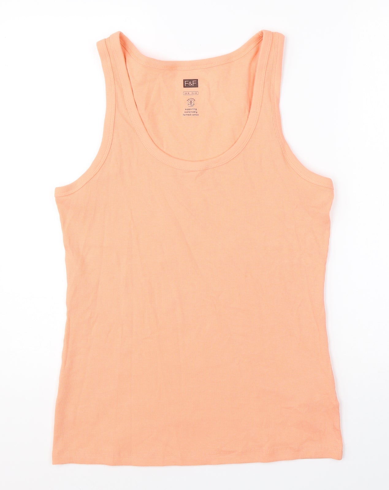 F&F Womens Orange  Cotton Basic Tank Size 16 Round Neck