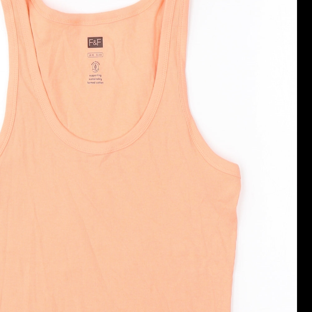 F&F Womens Orange  Cotton Basic Tank Size 16 Round Neck