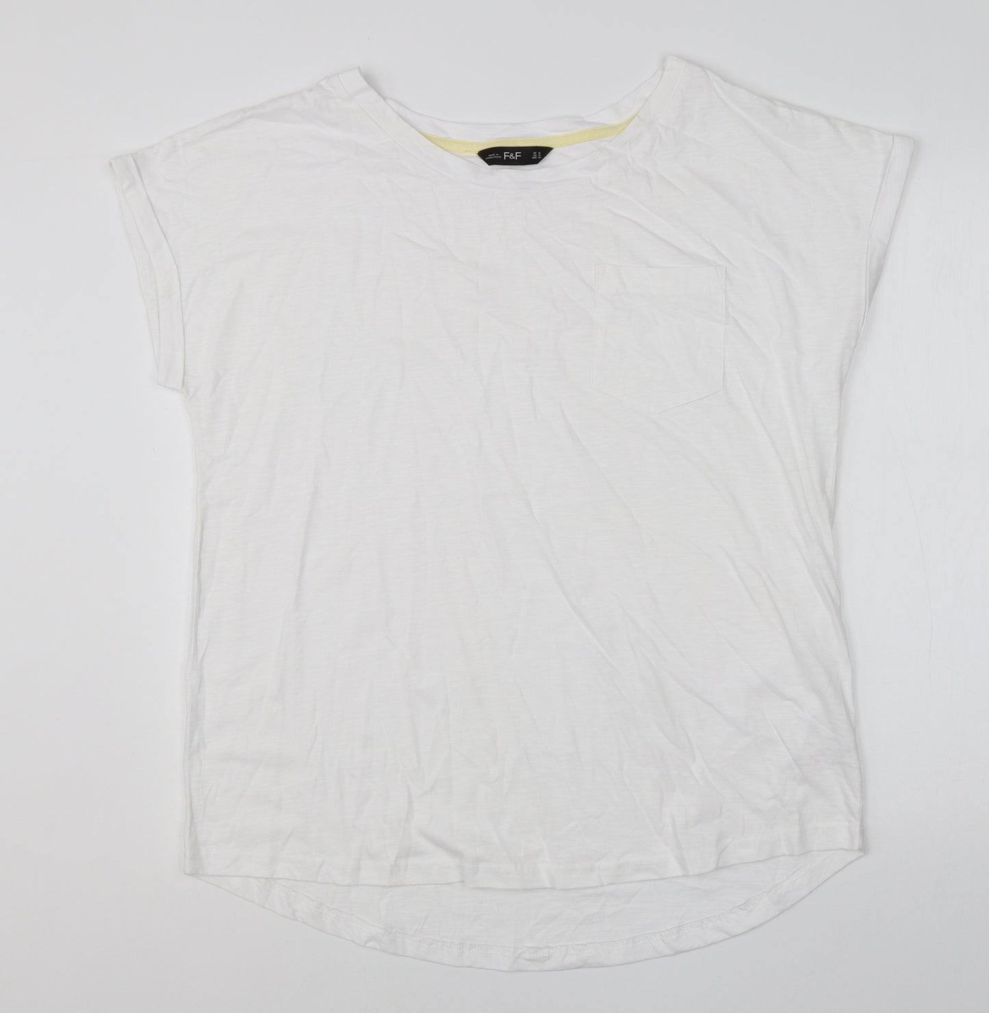 F&F Womens White  Cotton Basic T-Shirt Size 16 Round Neck