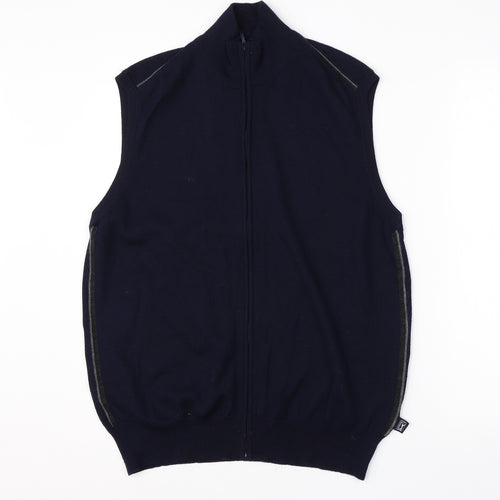 M&S Mens Blue High Neck  Acrylic Vest Jumper Size L