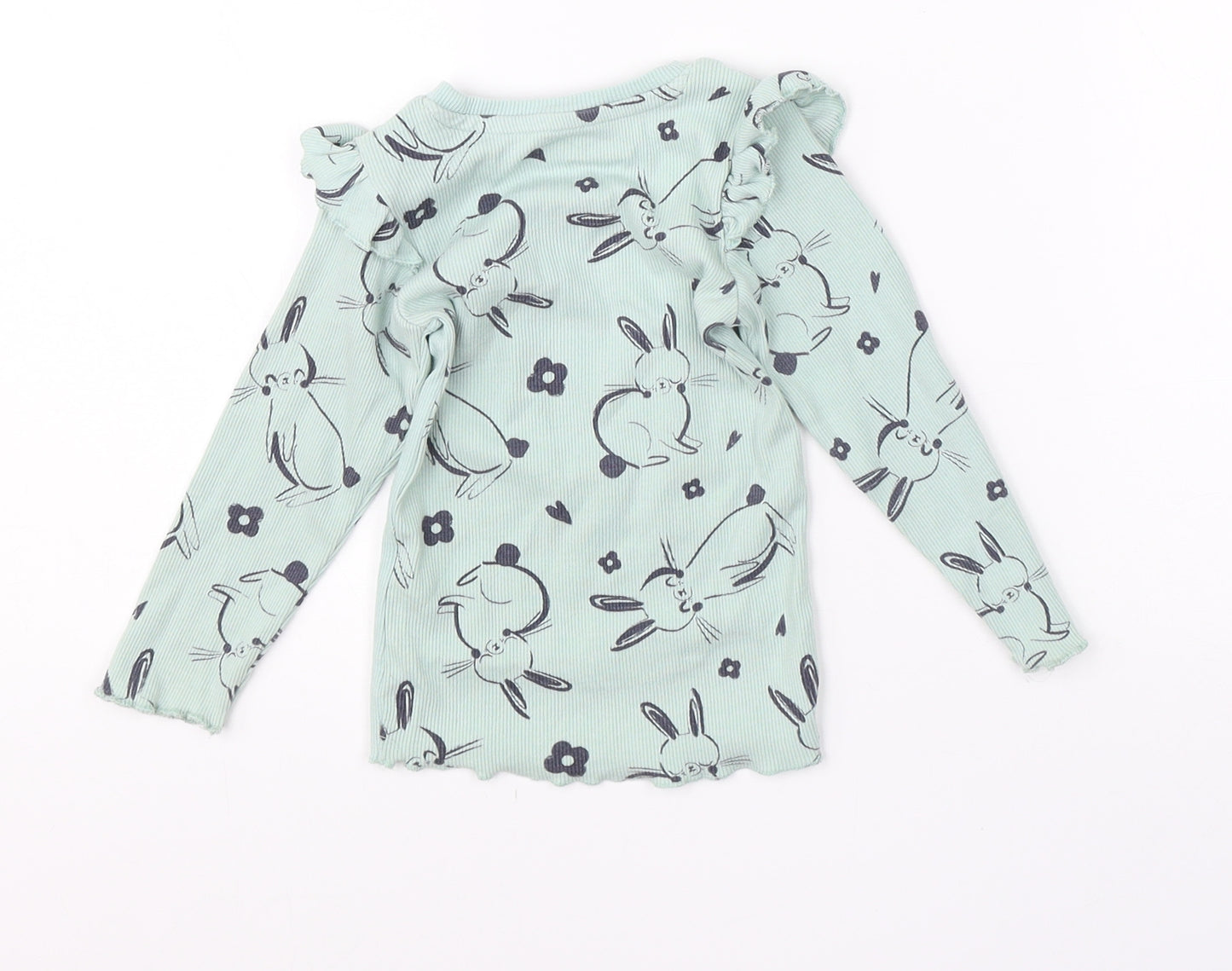 Nutmeg Girls Green  Cotton  Pyjama Top Size 2-3 Years   - rabbit