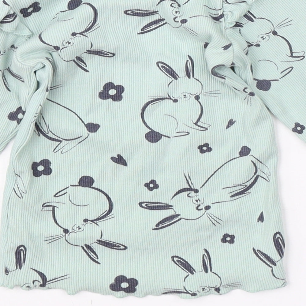 Nutmeg Girls Green  Cotton  Pyjama Top Size 2-3 Years   - rabbit