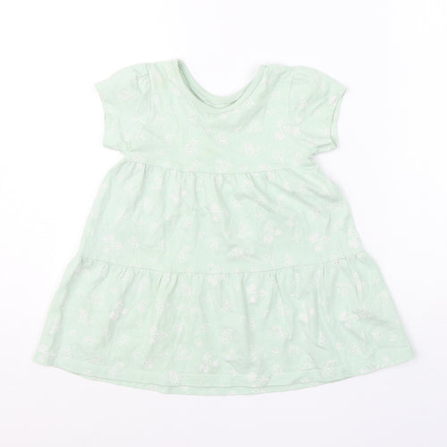 Primark Girls Green Floral Cotton Shift  Size 18-24 Months  Round Neck