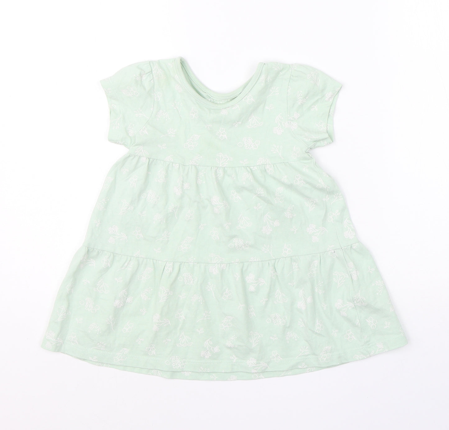 Primark Girls Green Floral Cotton Shift  Size 18-24 Months  Round Neck
