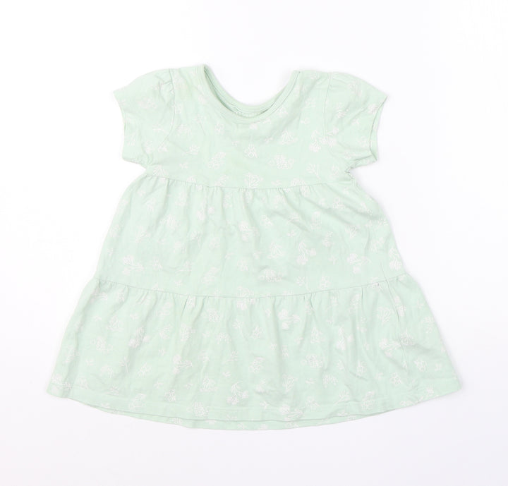 Primark Girls Green Floral Cotton Shift  Size 18-24 Months  Round Neck