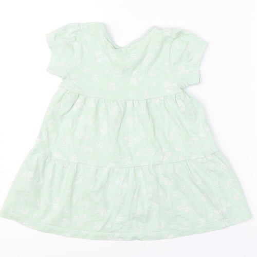 Primark Girls Green Floral Cotton Shift  Size 18-24 Months  Round Neck