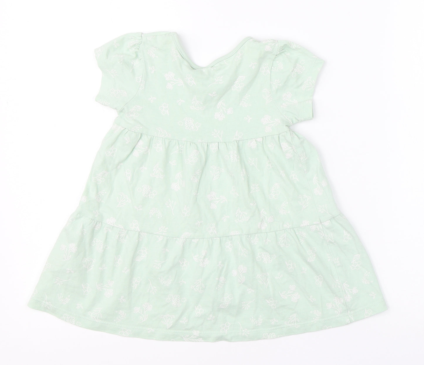 Primark Girls Green Floral Cotton Shift  Size 18-24 Months  Round Neck