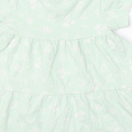 Primark Girls Green Floral Cotton Shift  Size 18-24 Months  Round Neck