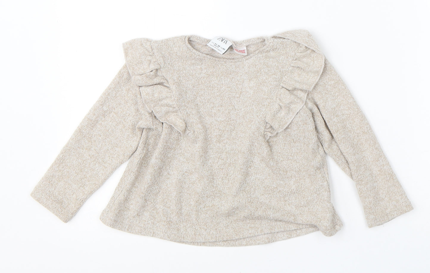 Zara Girls Beige  Polyester Pullover Jumper Size 12-18 Months
