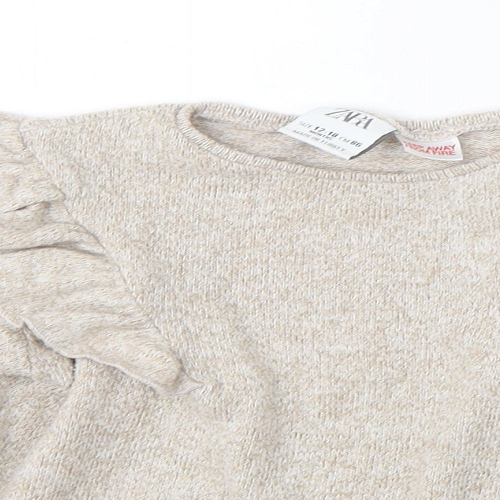 Zara Girls Beige  Polyester Pullover Jumper Size 12-18 Months