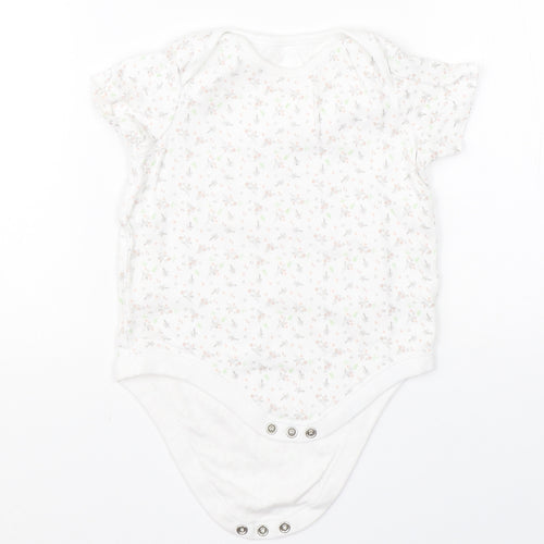 F&F Girls White Floral Cotton Babygrow One-Piece Size 18-24 Months