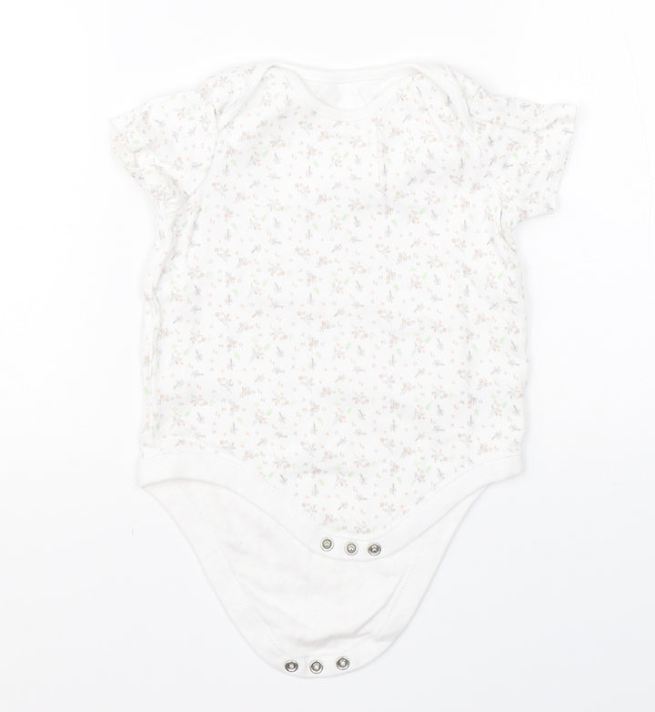F&F Girls White Floral Cotton Babygrow One-Piece Size 18-24 Months