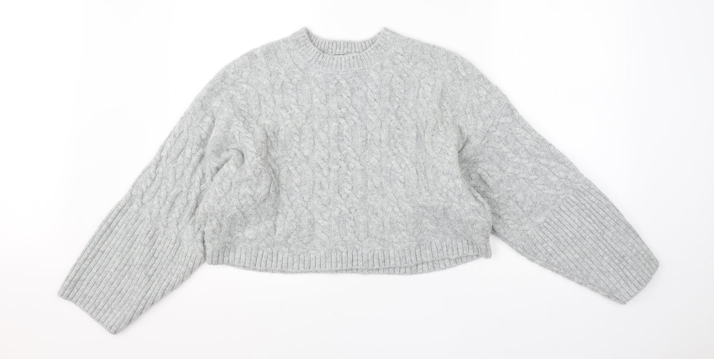 Topshop Womens Grey Round Neck  Acrylic Pullover Jumper Size 10   - cropped
