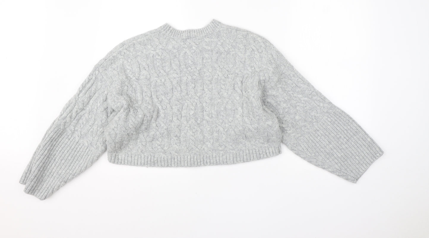 Topshop Womens Grey Round Neck  Acrylic Pullover Jumper Size 10   - cropped