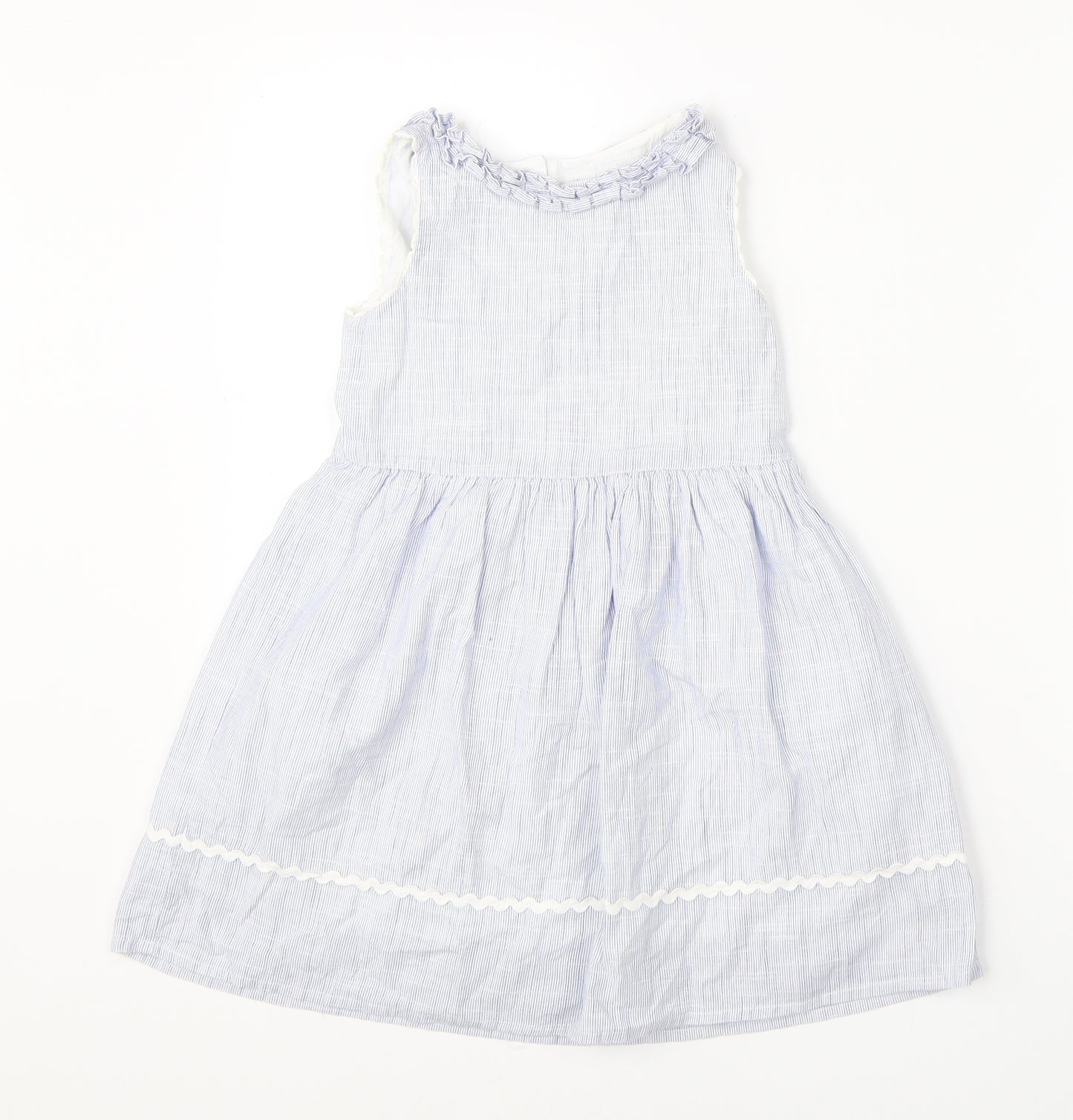 NEXT Girls Blue Striped Cotton Shift  Size 4-5 Years  Round Neck