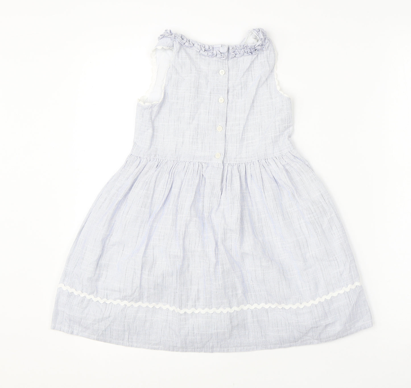 NEXT Girls Blue Striped Cotton Shift  Size 4-5 Years  Round Neck