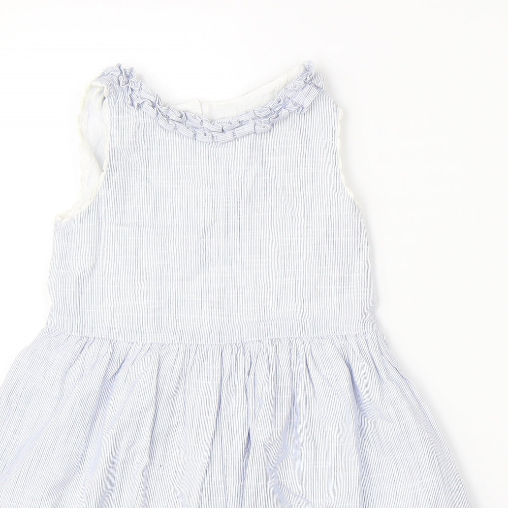 NEXT Girls Blue Striped Cotton Shift  Size 4-5 Years  Round Neck