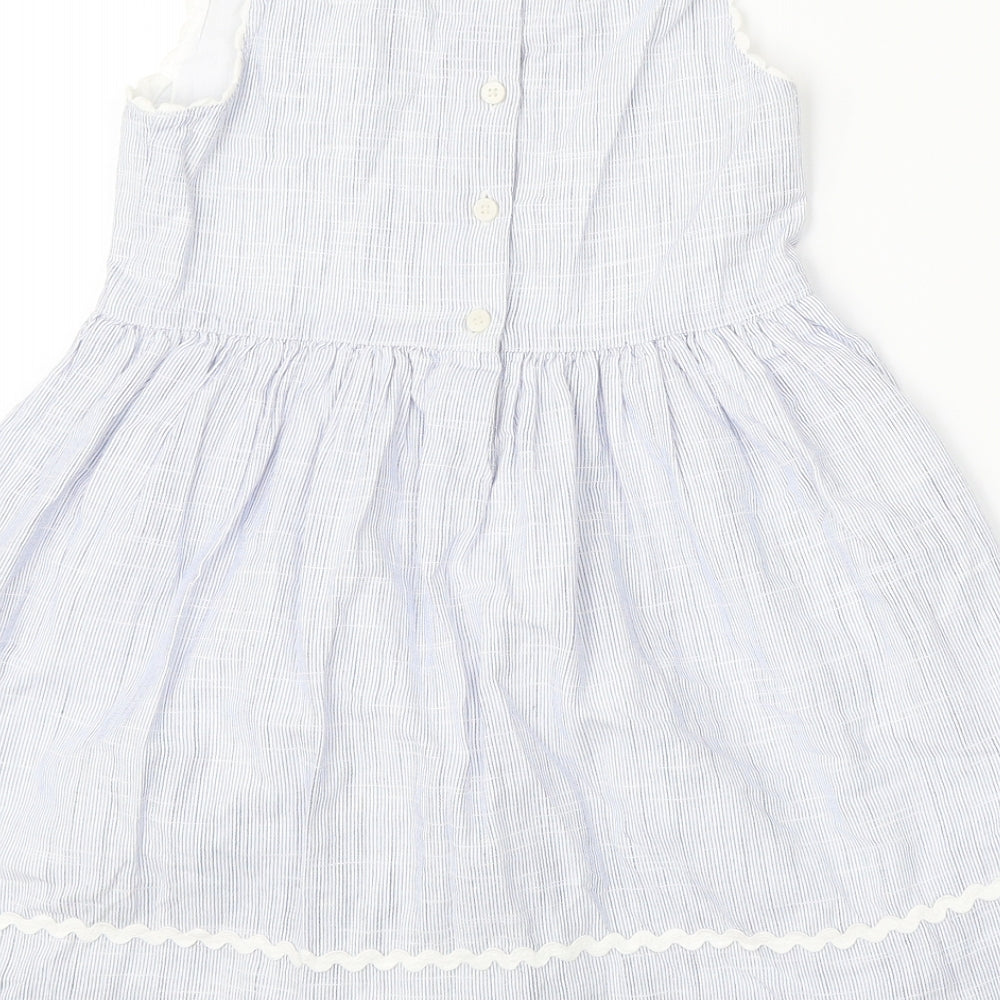 NEXT Girls Blue Striped Cotton Shift  Size 4-5 Years  Round Neck