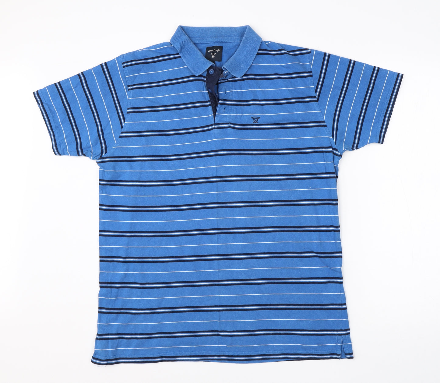 James Pringle Mens Blue Striped Cotton  Polo Size M Collared