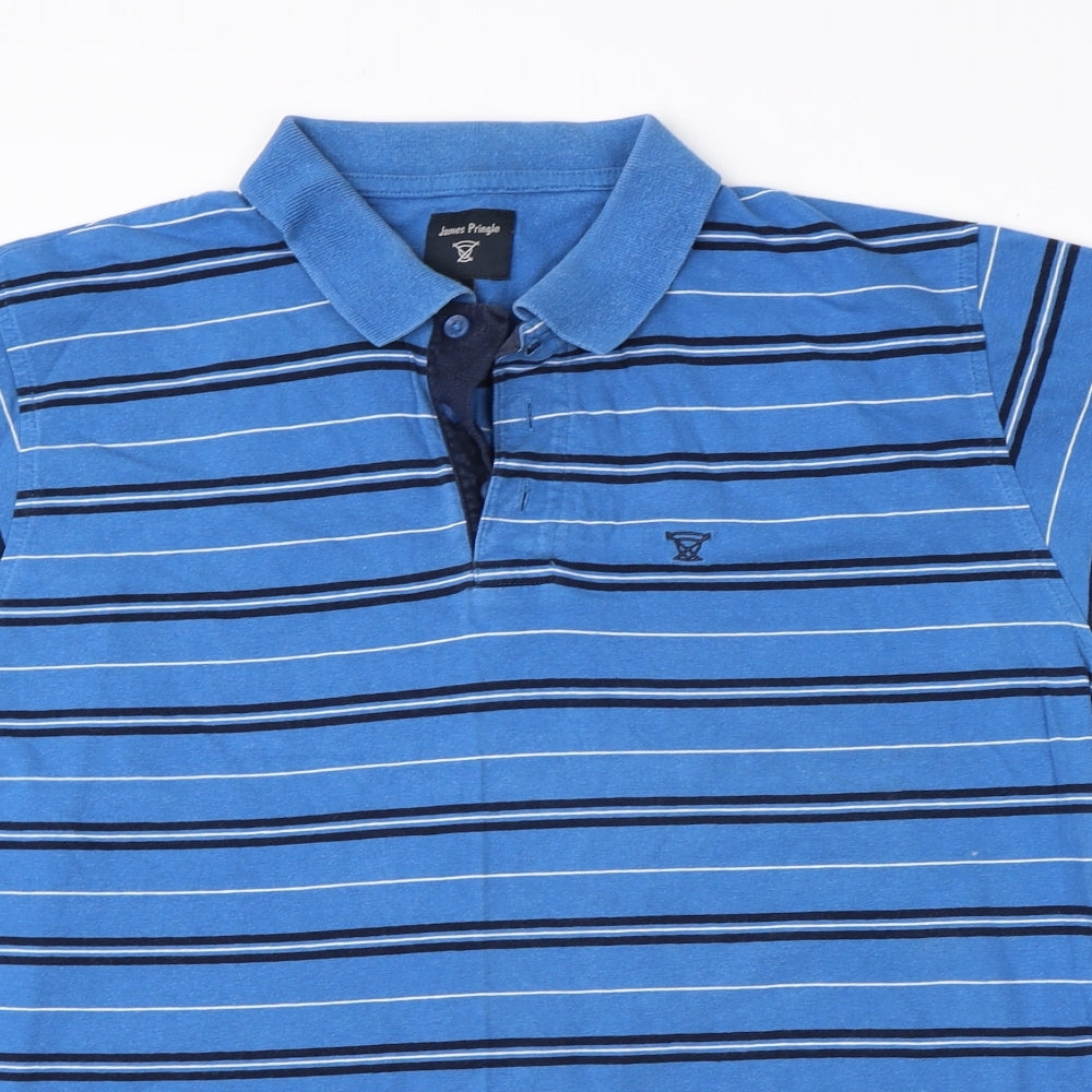 James Pringle Mens Blue Striped Cotton  Polo Size M Collared