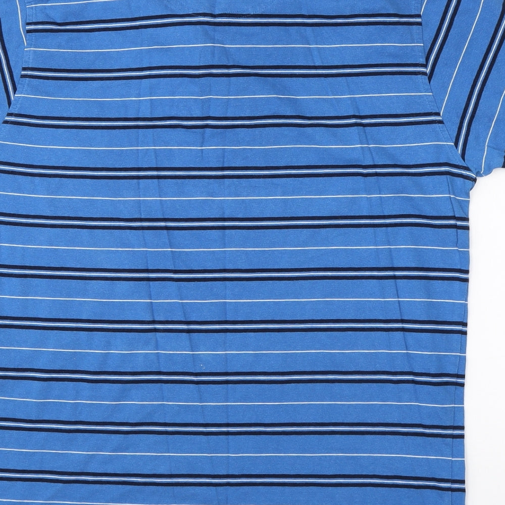 James Pringle Mens Blue Striped Cotton  Polo Size M Collared