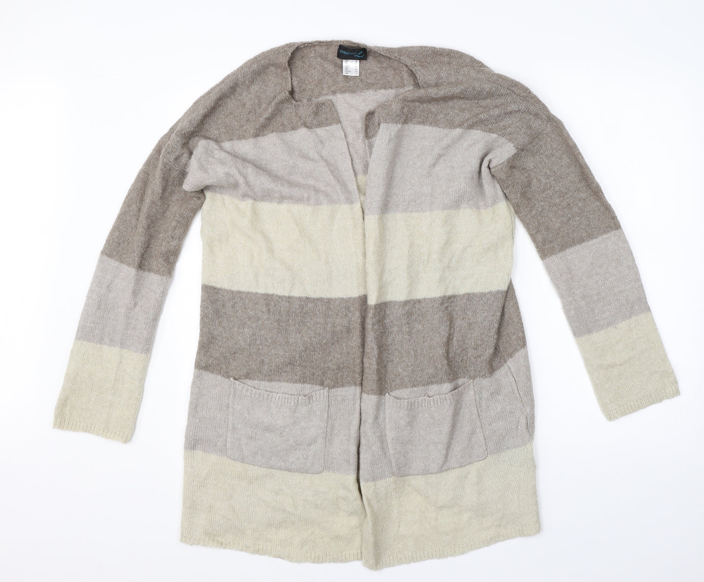 Creations Womens Beige Round Neck Striped Polyamide Cardigan Jumper Size 12