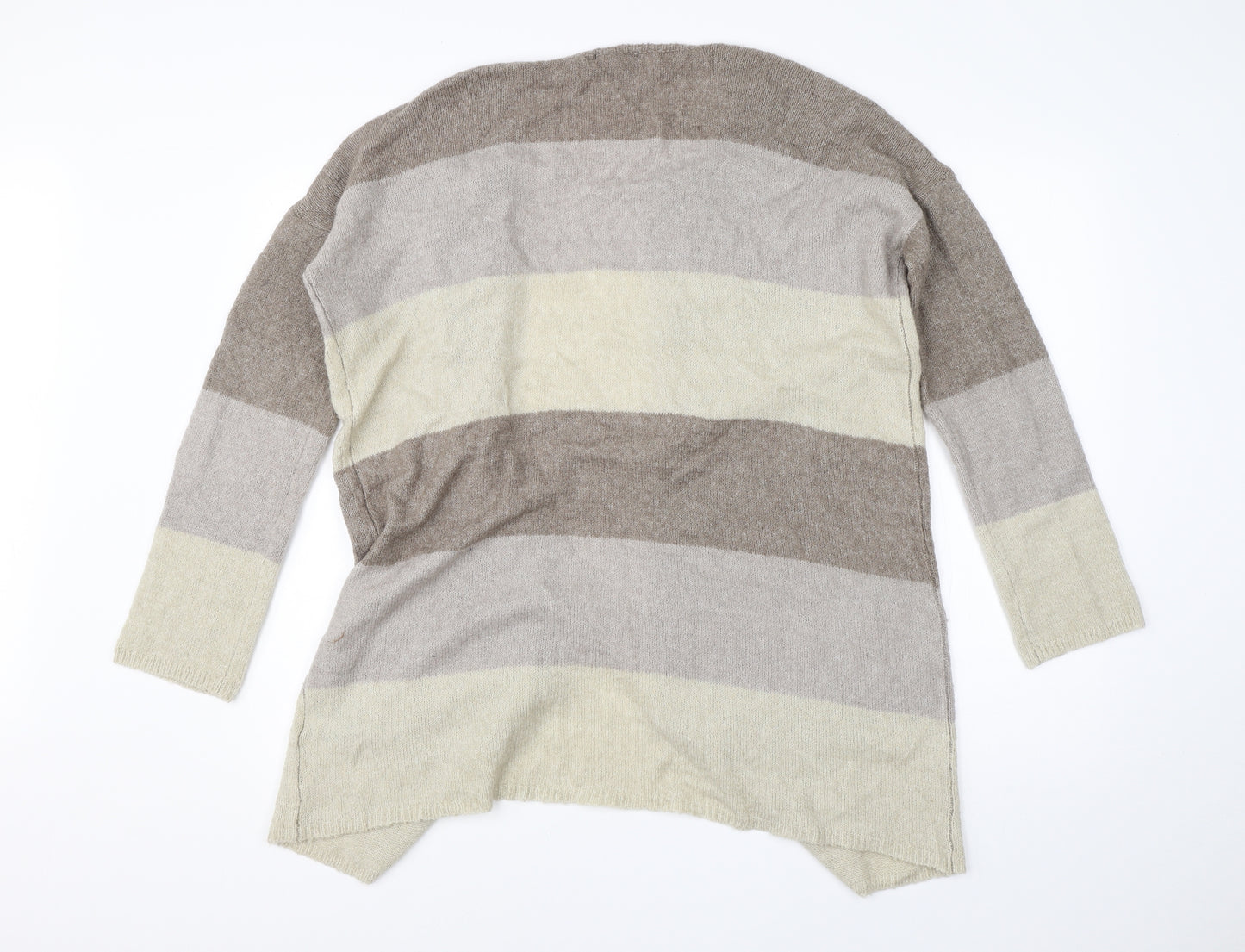Creations Womens Beige Round Neck Striped Polyamide Cardigan Jumper Size 12