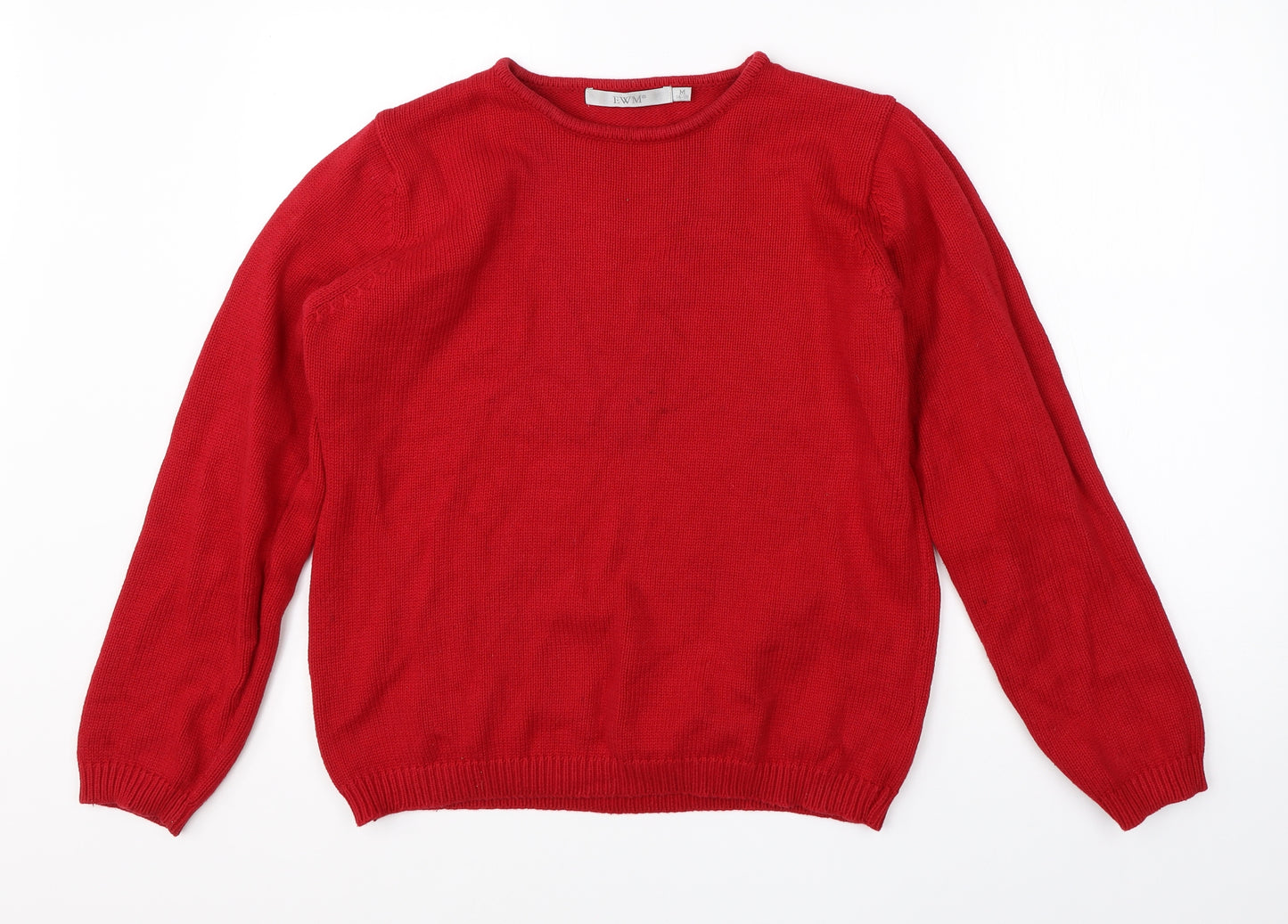 EWM Womens Red Round Neck  Cotton Pullover Jumper Size M