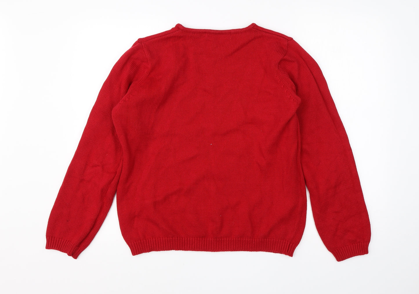 EWM Womens Red Round Neck  Cotton Pullover Jumper Size M