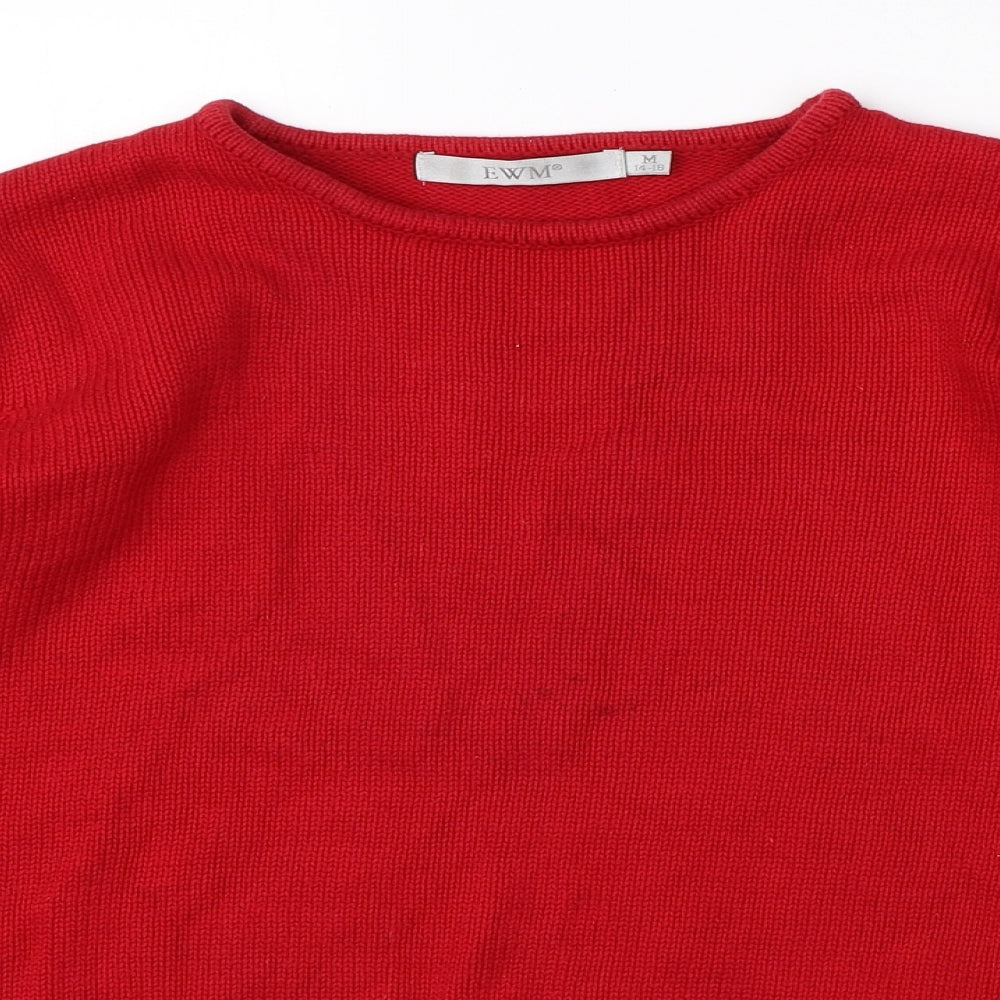 EWM Womens Red Round Neck  Cotton Pullover Jumper Size M