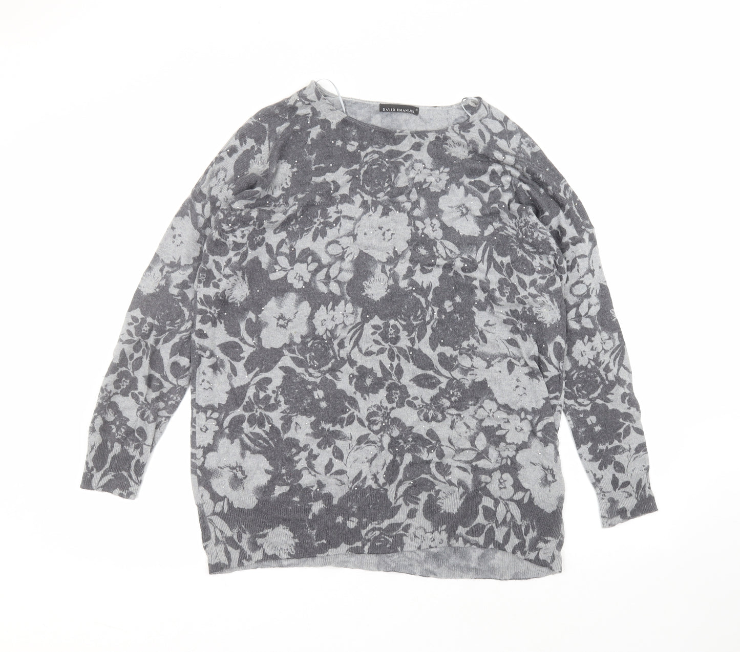 david emanuel Womens Grey  Nylon Basic T-Shirt Size M Round Neck