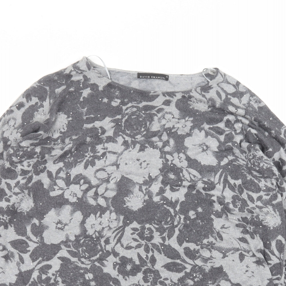 david emanuel Womens Grey  Nylon Basic T-Shirt Size M Round Neck