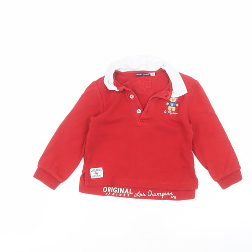 Baby power Baby Red  Cotton Basic Polo Size 18-24 Months Collared