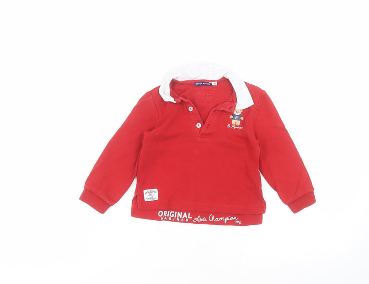 Baby power Baby Red Cotton Basic Polo Size 18-24 Months Collared