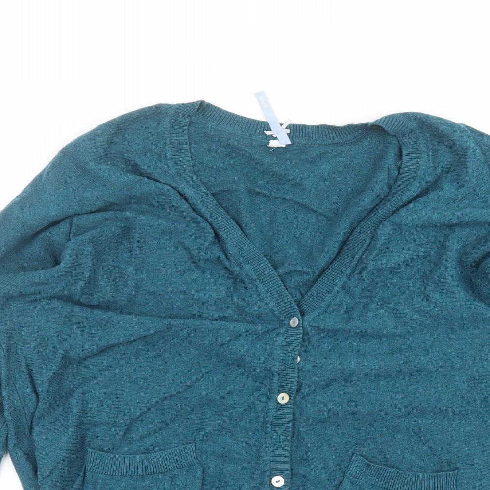 Note Womens Blue V-Neck  Viscose Cardigan Jumper Size 16