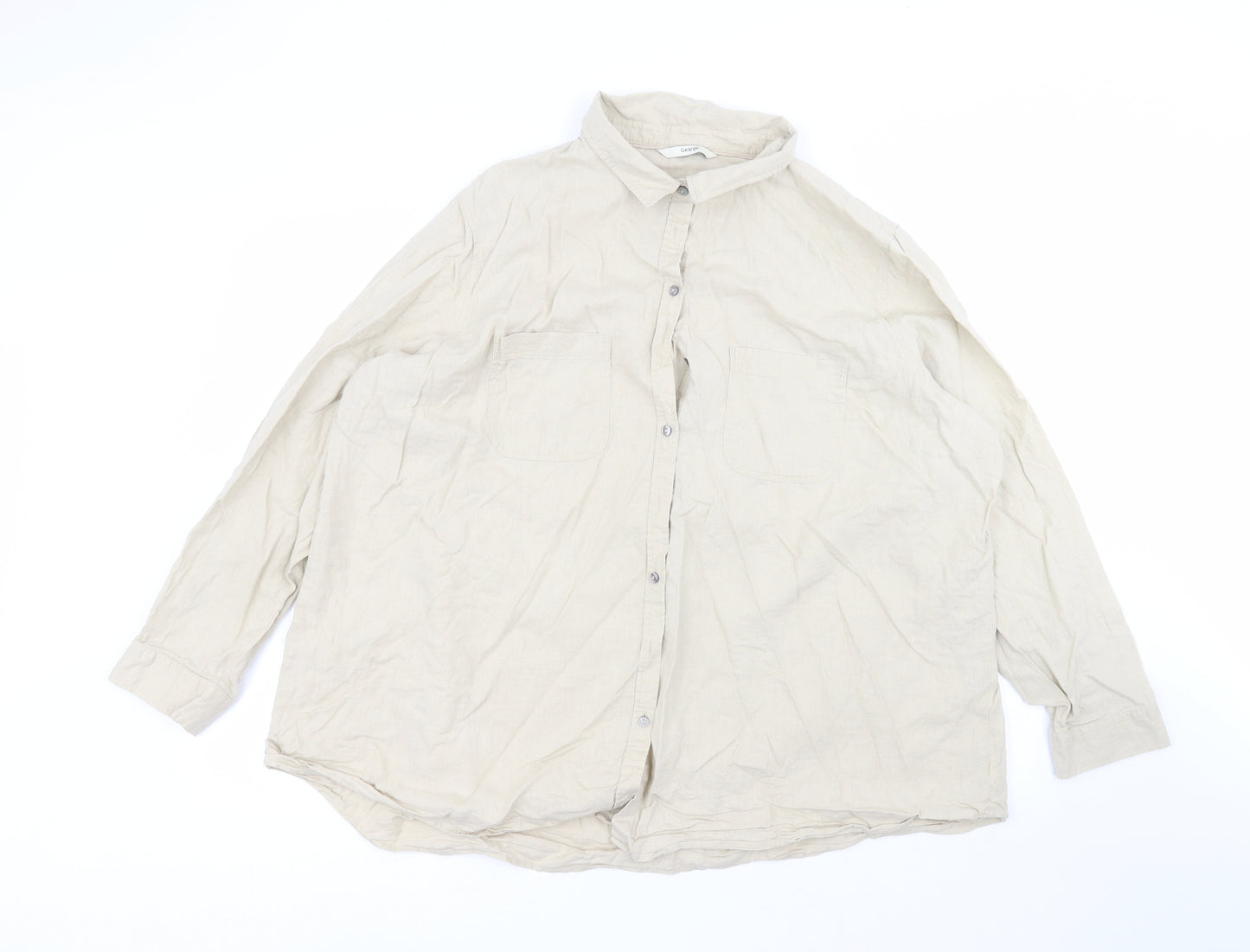 George Womens Brown  Linen Basic Button-Up Size 24 Collared