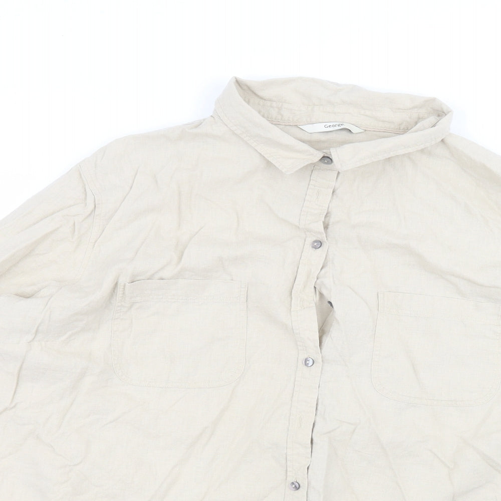 George Womens Brown  Linen Basic Button-Up Size 24 Collared