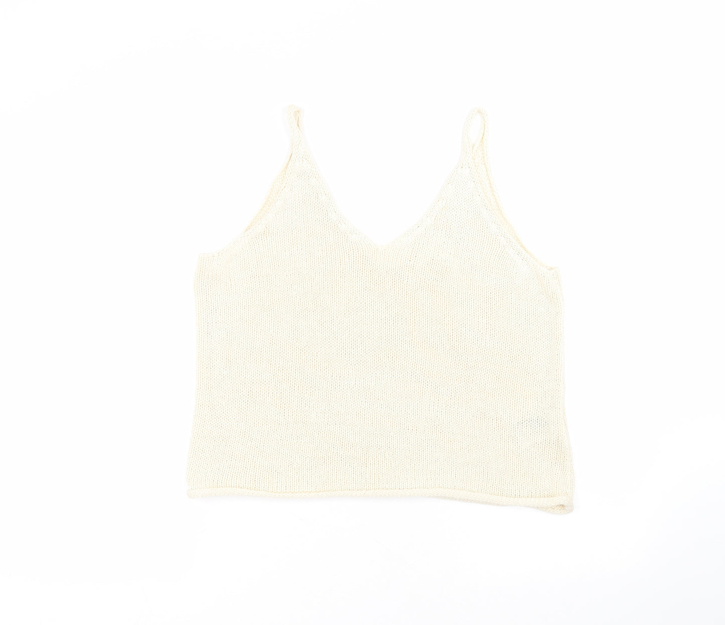 H&M Womens White  Acrylic Basic T-Shirt Size S V-Neck