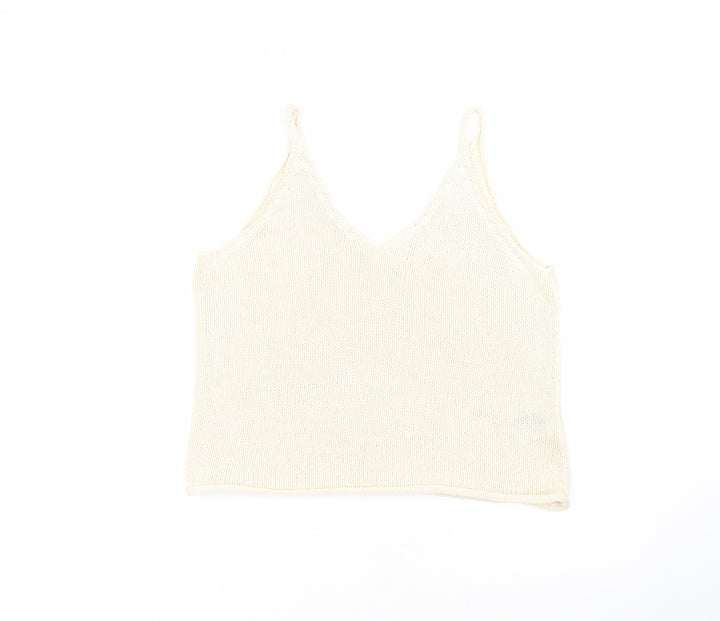 H&M Womens White  Acrylic Basic T-Shirt Size S V-Neck