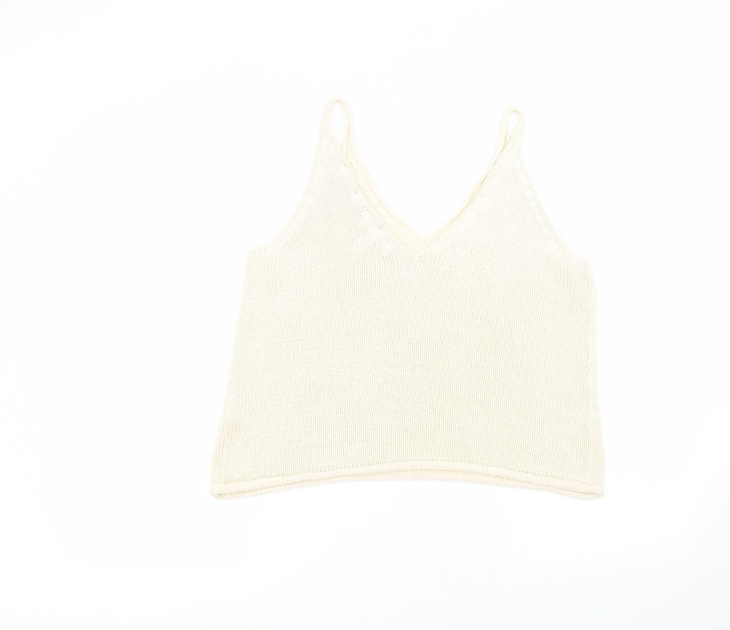 H&M Womens White  Acrylic Basic T-Shirt Size S V-Neck