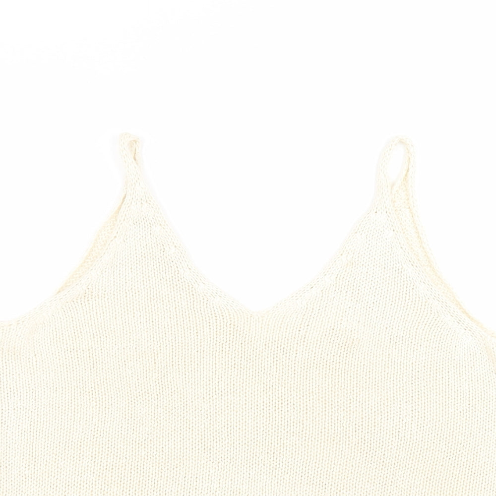 H&M Womens White  Acrylic Basic T-Shirt Size S V-Neck