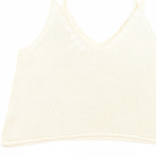 H&M Womens White  Acrylic Basic T-Shirt Size S V-Neck
