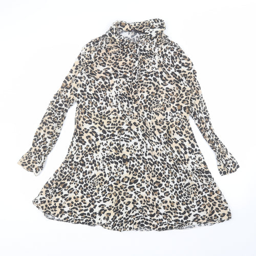 Primark Womens Brown Animal Print Viscose Basic Blouse Size 16 Collared