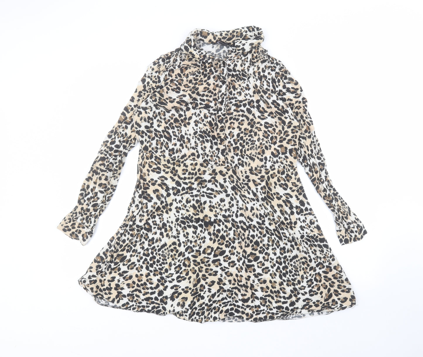 Primark Womens Brown Animal Print Viscose Basic Blouse Size 16 Collared