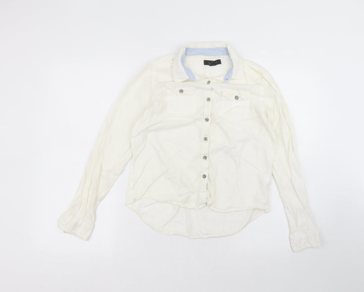 Atmosphere Womens White Cotton Basic Button-Up Size 8 Collared